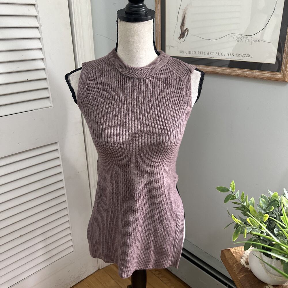 Aritzia Wilfred Sweater Vest Womens XXS Mauve Palmier Mock Neck Sleeveless Wool